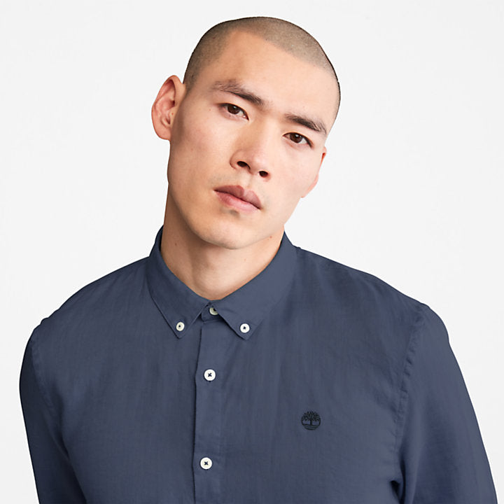 TIMBERLAND MILL RIVER SLIM FIT LINEN SHIRT FOR MEN IN NAVY