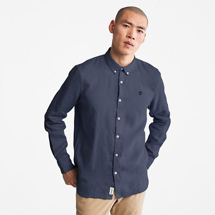 TIMBERLAND MILL RIVER SLIM FIT LINEN SHIRT FOR MEN IN NAVY
