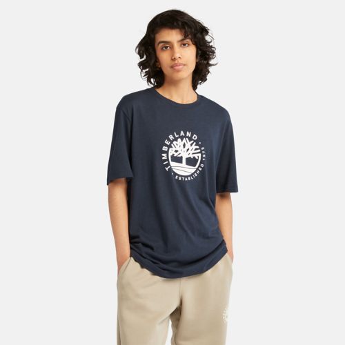 TIMBERLAND LUXE REFIBRA LOGO GRAPHIC T-SHIRT FOR ALL GENDER IN NAVY