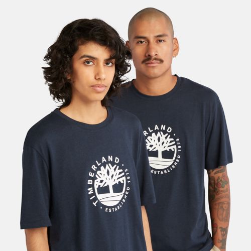 TIMBERLAND LUXE REFIBRA LOGO GRAPHIC T-SHIRT FOR ALL GENDER IN NAVY