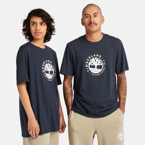 TIMBERLAND LUXE REFIBRA LOGO GRAPHIC T-SHIRT FOR ALL GENDER IN NAVY