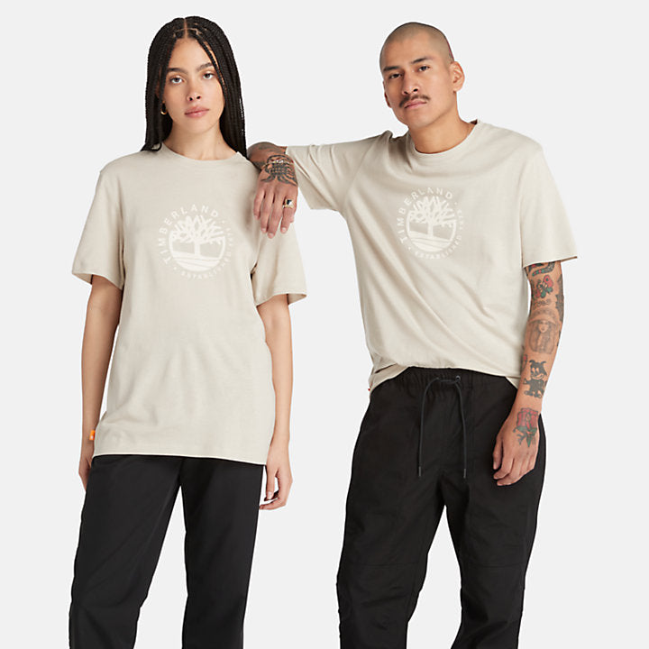 TIMBERLAND TENCEL GRAPHIC LOGO T-SHIRT FOR ALL GENDER IN BEIGE