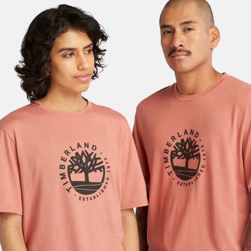 TIMBERLAND LUXE REFIBRA LOGO GRAPHIC T-SHIRT FOR ALL GENDER IN CORAL