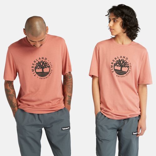 TIMBERLAND LUXE REFIBRA LOGO GRAPHIC T-SHIRT FOR ALL GENDER IN CORAL