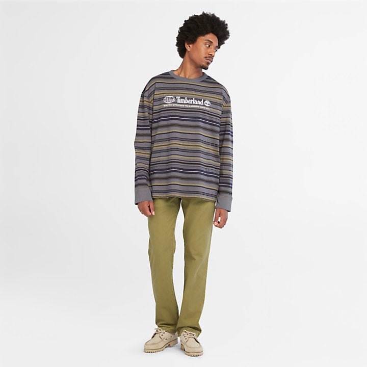 TIMBERLAND LONG-SLEEVE STRIPED TEE FOR MEN IN GREY AND BLUE