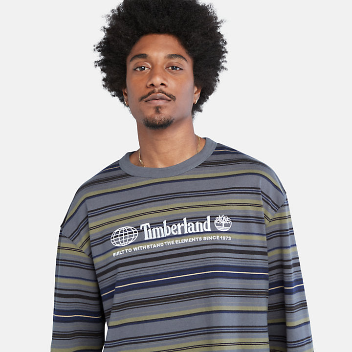 TIMBERLAND LONG-SLEEVE STRIPED TEE FOR MEN IN GREY AND BLUE