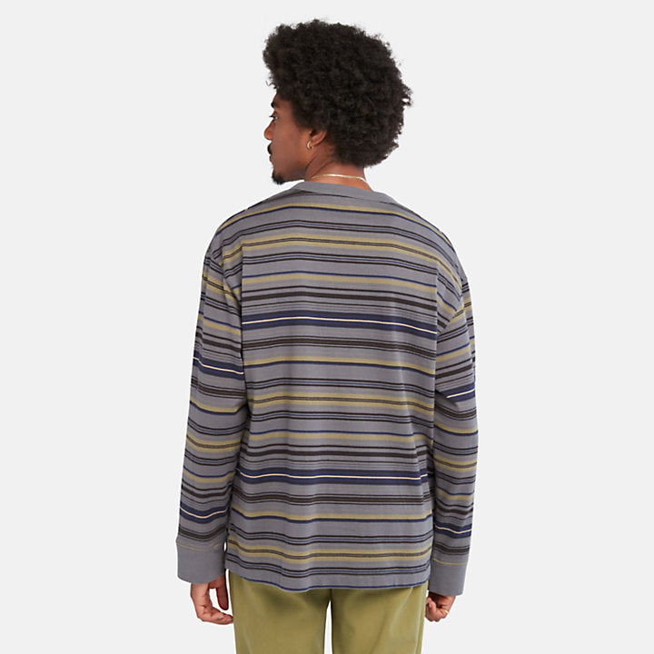 TIMBERLAND LONG-SLEEVE STRIPED TEE FOR MEN IN GREY AND BLUE