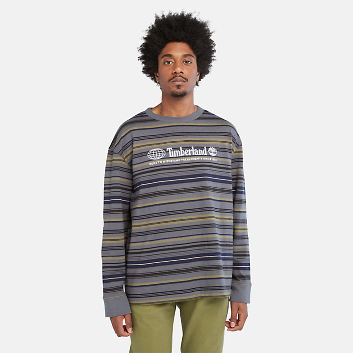 TIMBERLAND LONG-SLEEVE STRIPED TEE FOR MEN IN GREY AND BLUE