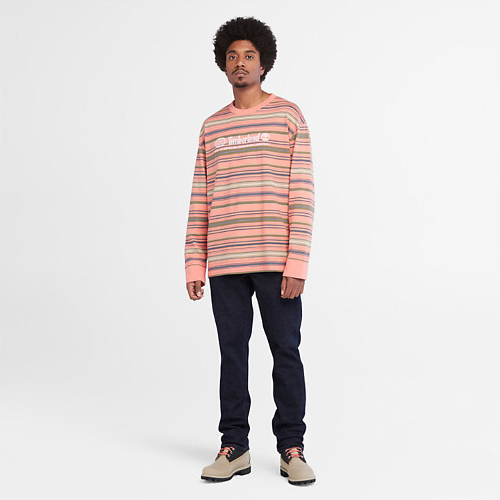 TIMBERLAND LONG-SLEEVE STRIPED TEE FOR MEN IN PINK