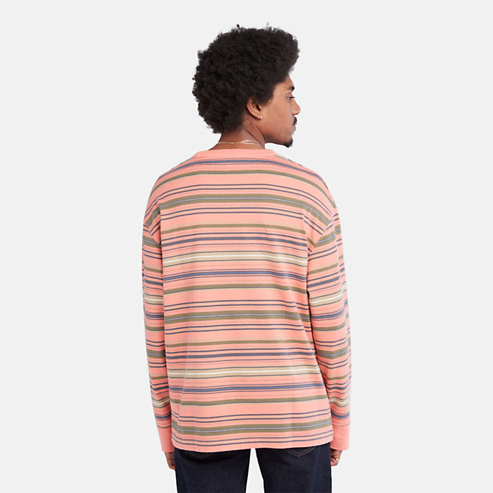 TIMBERLAND LONG-SLEEVE STRIPED TEE FOR MEN IN PINK