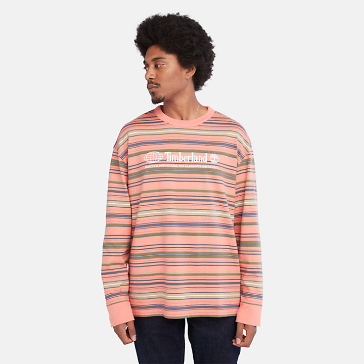 TIMBERLAND LONG-SLEEVE STRIPED TEE FOR MEN IN PINK