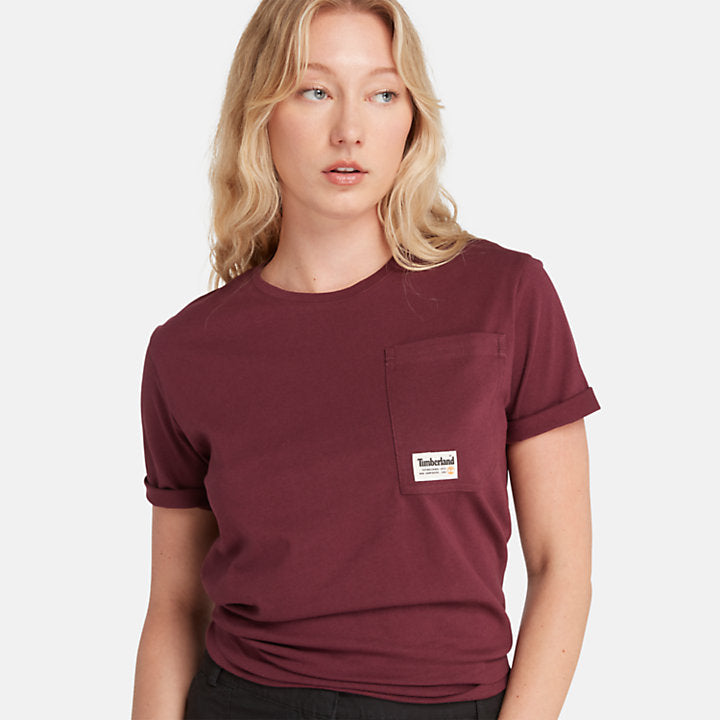 TIMBERLAND ANGLED POCKET T-SHIRT FOR WOMEN IN BURGUNDY