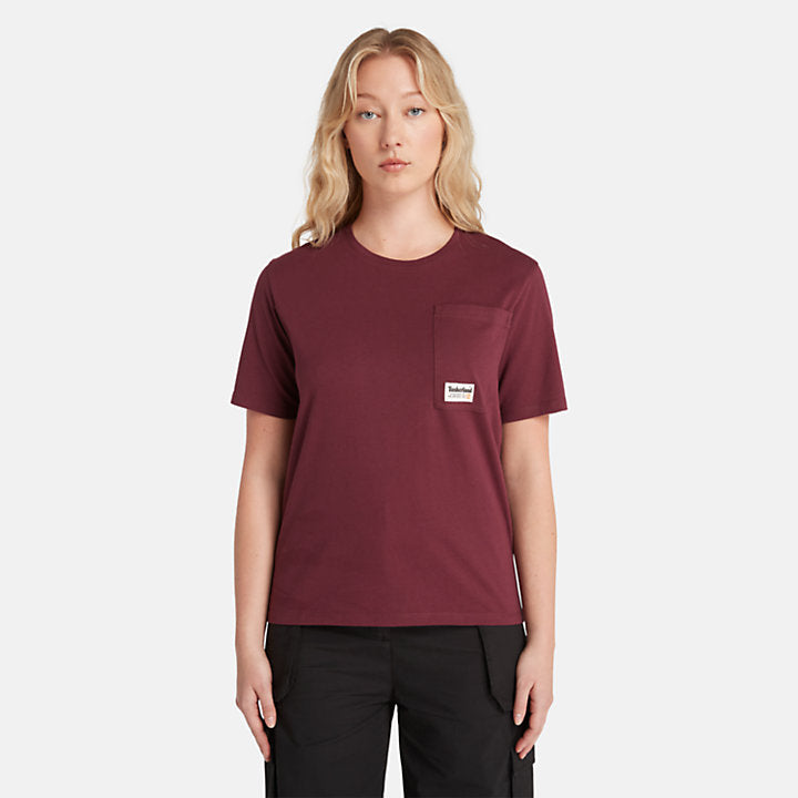 TIMBERLAND ANGLED POCKET T-SHIRT FOR WOMEN IN BURGUNDY